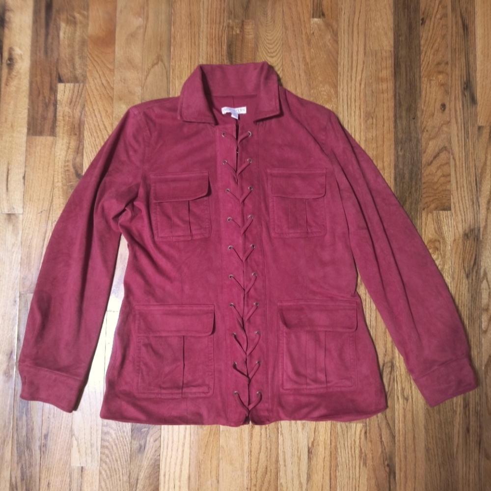 3/$10⭐ Eva Mendes Faux Suede Lace up Jacket, Dark Red, Women's Medium